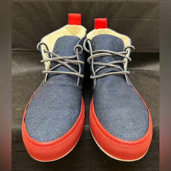 Del Toro Red Leather & Blue Denim chukka boots - Picture 3 of 6